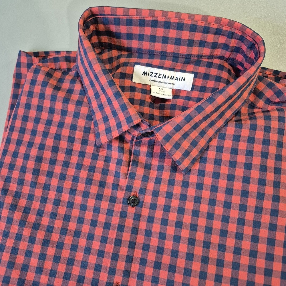 Mizzen Main Shirt Mens‎ XXL Pink Blue Leeward Gingham Check No Tuck Performance